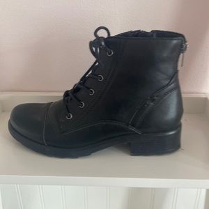 Black leather combat boots